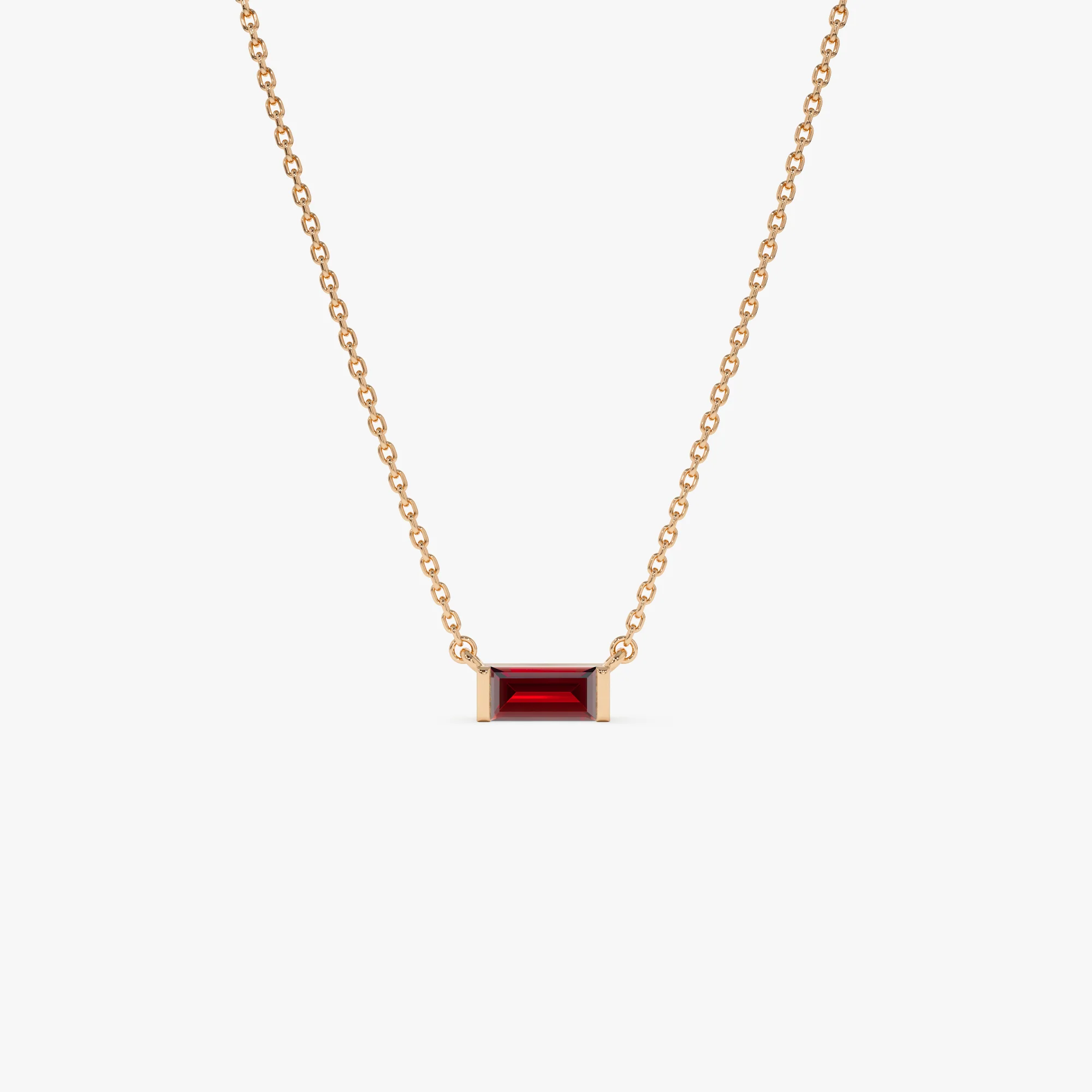 14Kt Gold Baguette Garnet Dainty Birthstone Necklace - Image 7