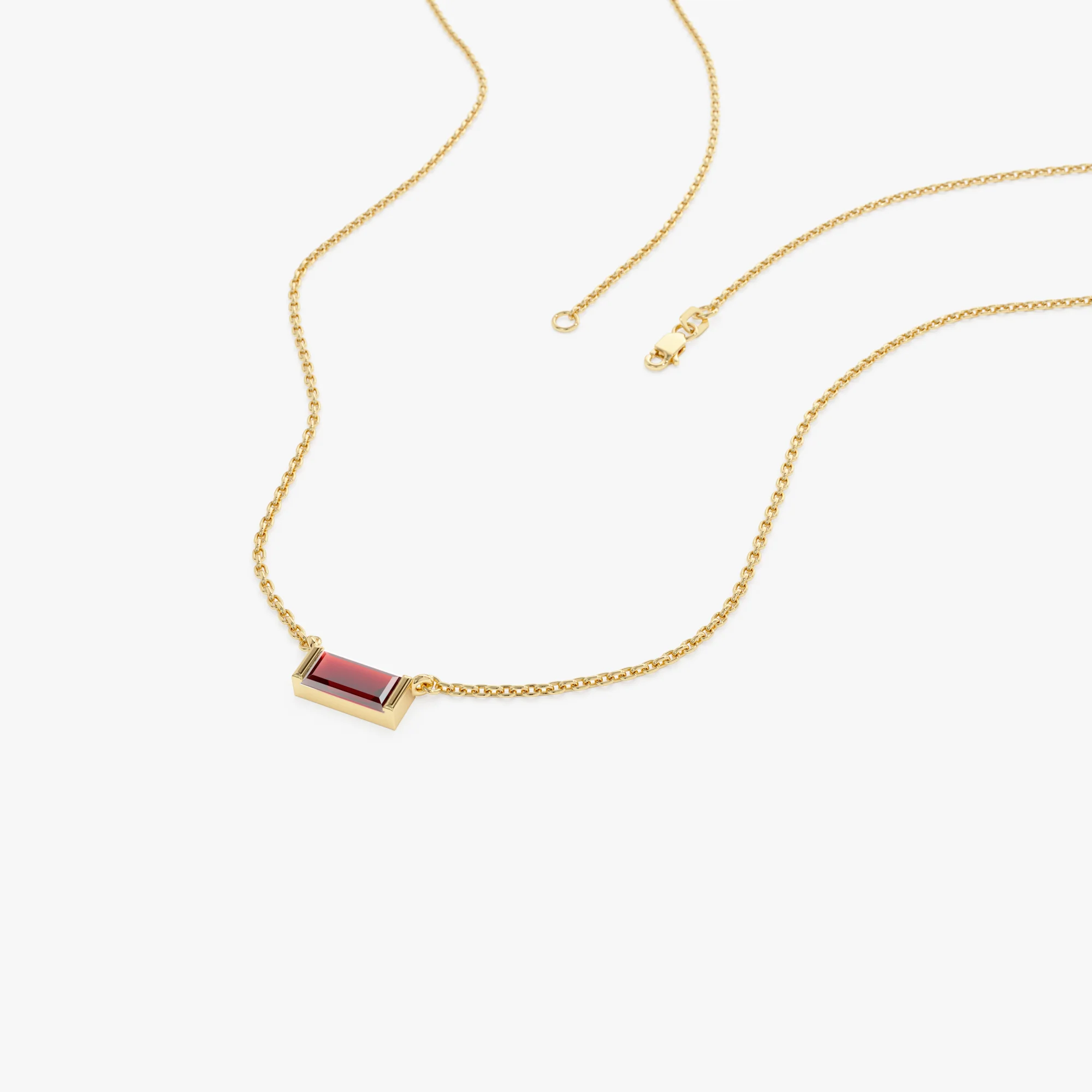 14Kt Gold Baguette Garnet Dainty Birthstone Necklace - Image 8