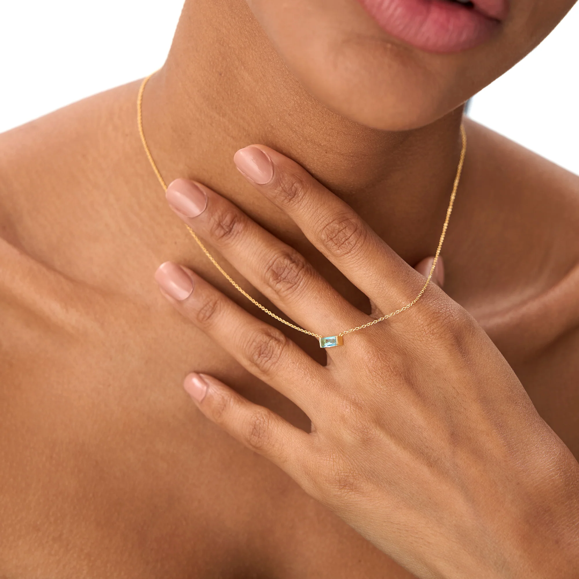 14Kt Gold Baguette London Blue Topaz Dainty Birthstone Necklace - Image 6