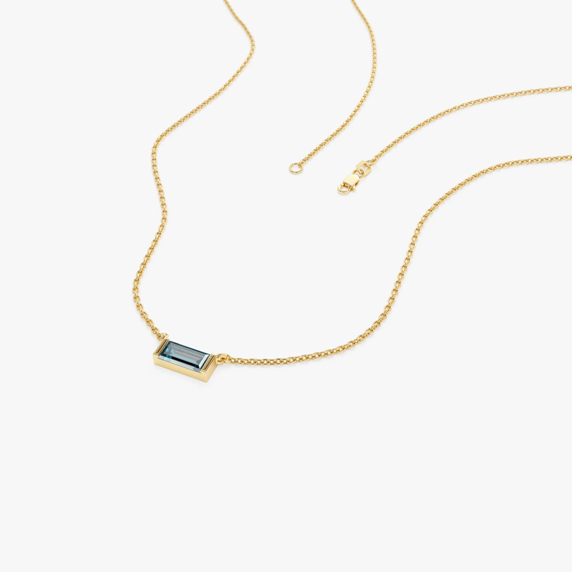 14Kt Gold Baguette London Blue Topaz Dainty Birthstone Necklace - Image 7