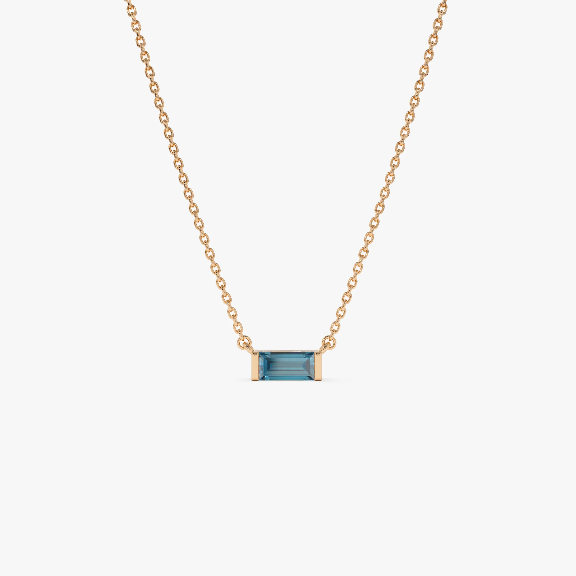14Kt Gold Baguette London Blue Topaz Dainty Birthstone Necklace - Image 8