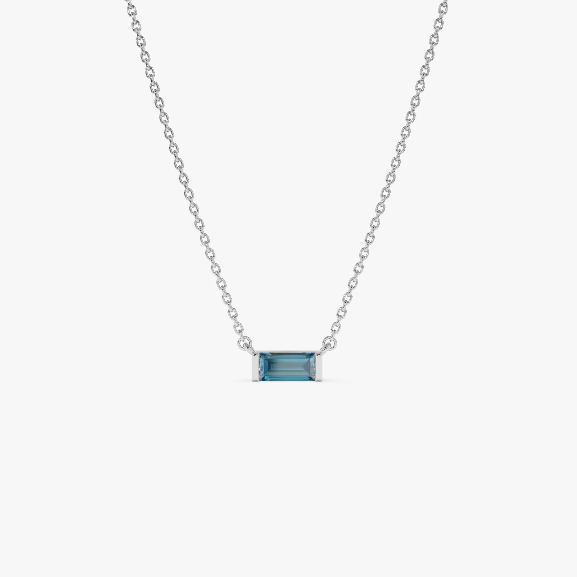 14Kt Gold Baguette London Blue Topaz Dainty Birthstone Necklace - Image 9