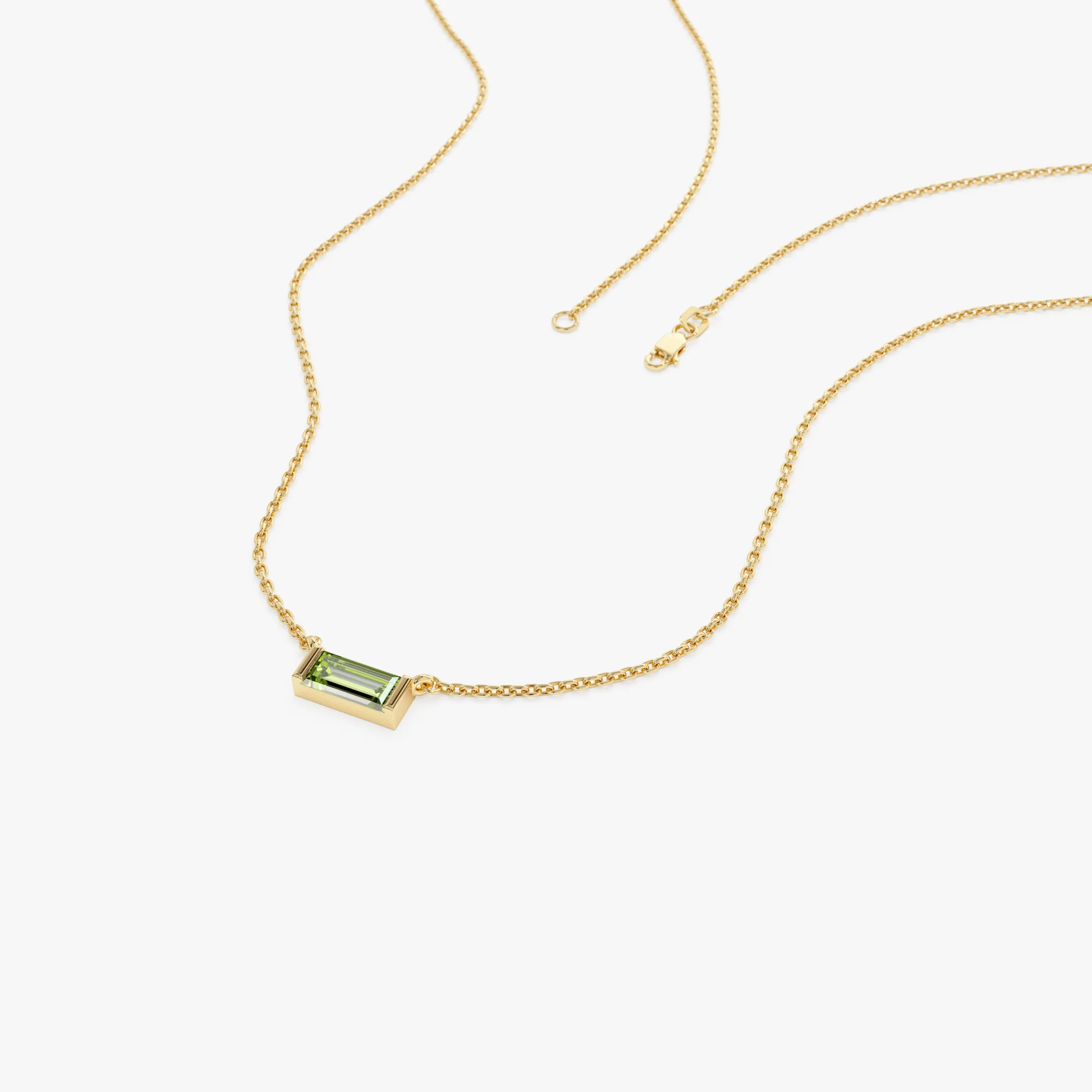 14Kt Gold Baguette Peridot Dainty Birthstone Necklace - Image 5