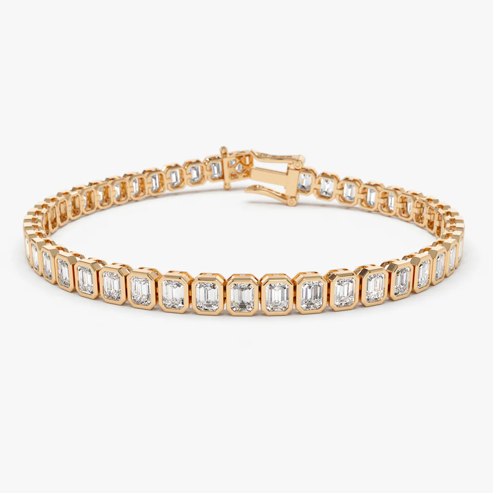 14k Bezel Setting 5.75 ctw Emerald Cut Diamond Tennis Bracelet - Image 5