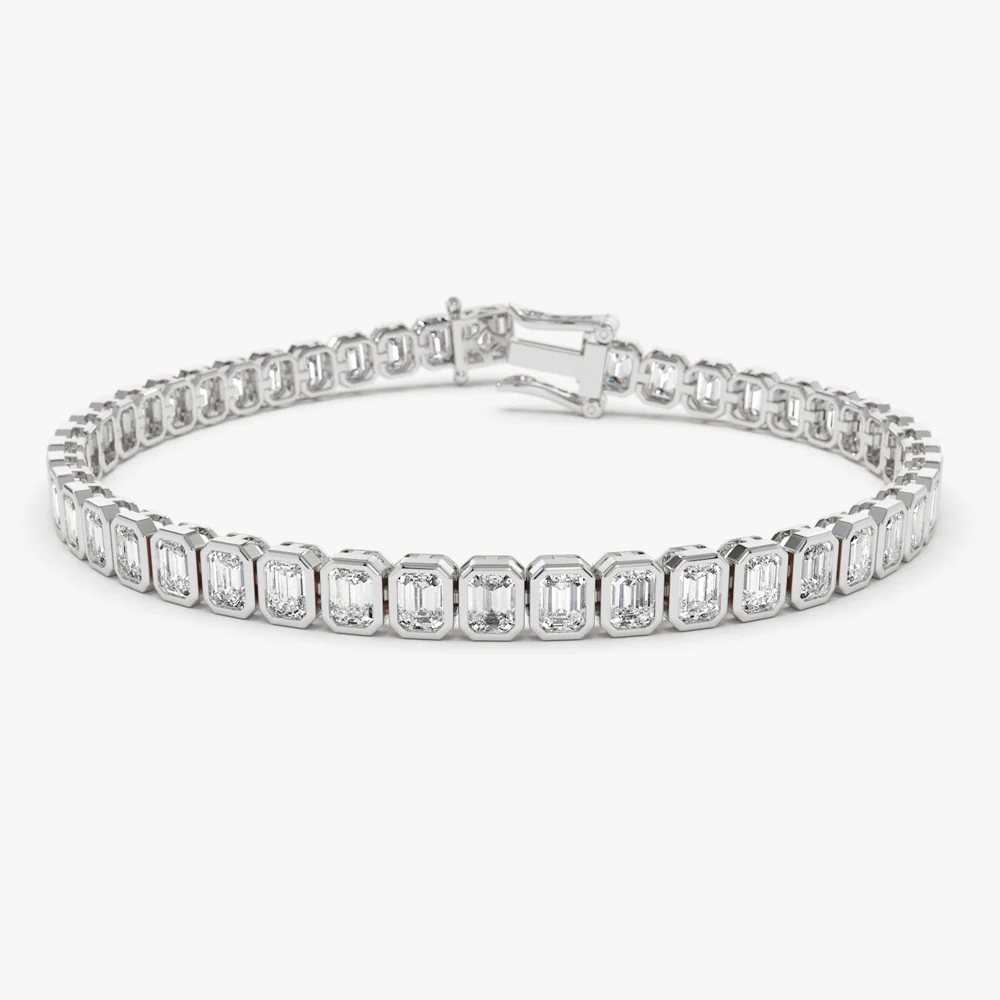 14k Bezel Setting 5.75 ctw Emerald Cut Diamond Tennis Bracelet - Image 6