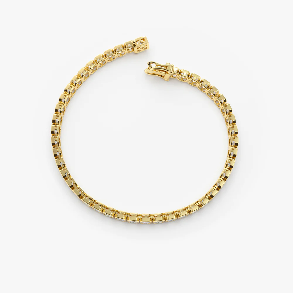 14k Bezel Setting 5.75 ctw Emerald Cut Diamond Tennis Bracelet - Image 7