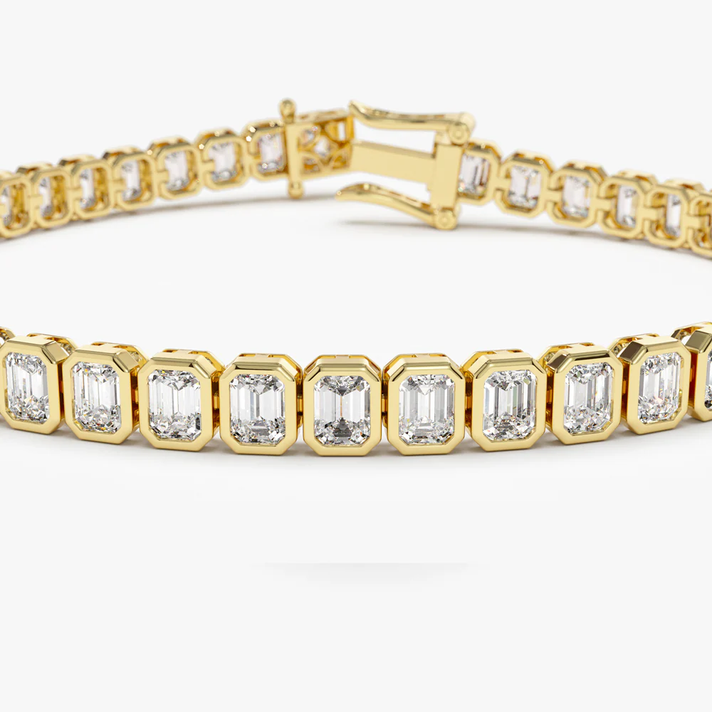 14k Bezel Setting 5.75 ctw Emerald Cut Diamond Tennis Bracelet - Image 8