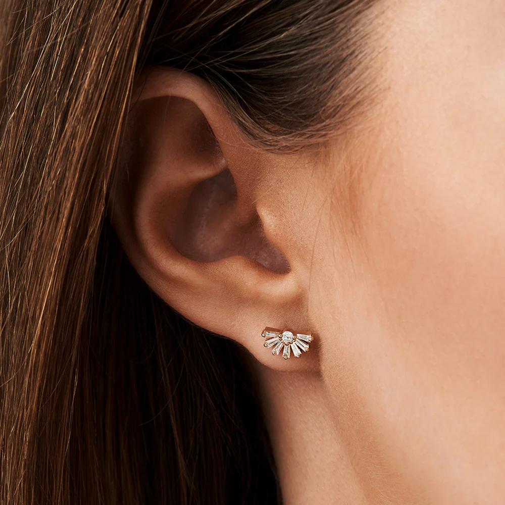 14k Half Round Tapered Baguette Diamond Studs - Image 3
