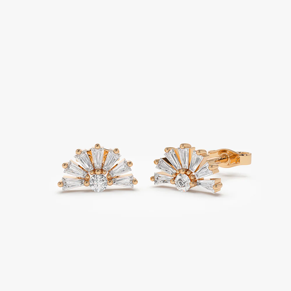 14k Half Round Tapered Baguette Diamond Studs - Image 4