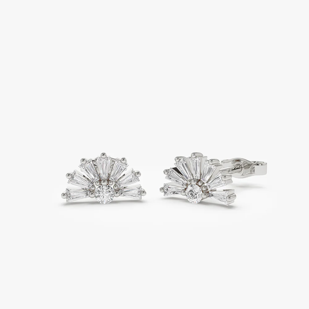 14k Half Round Tapered Baguette Diamond Studs - Image 5