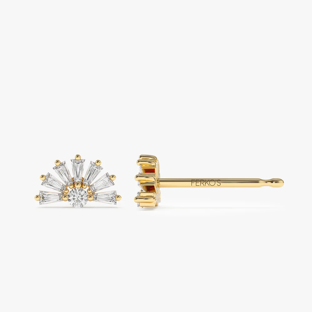 14k Half Round Tapered Baguette Diamond Studs - Image 6
