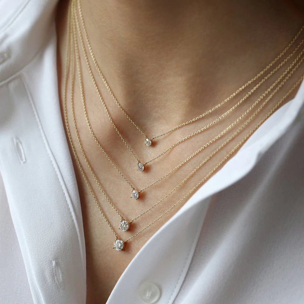 14K 0.20-0.50 ctw Prong Setting Diamond Solitaire Necklace - Image 3