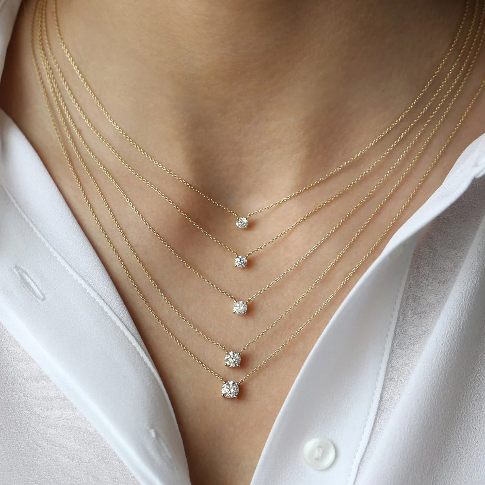 14K 0.20-0.50 ctw Prong Setting Diamond Solitaire Necklace - Image 4