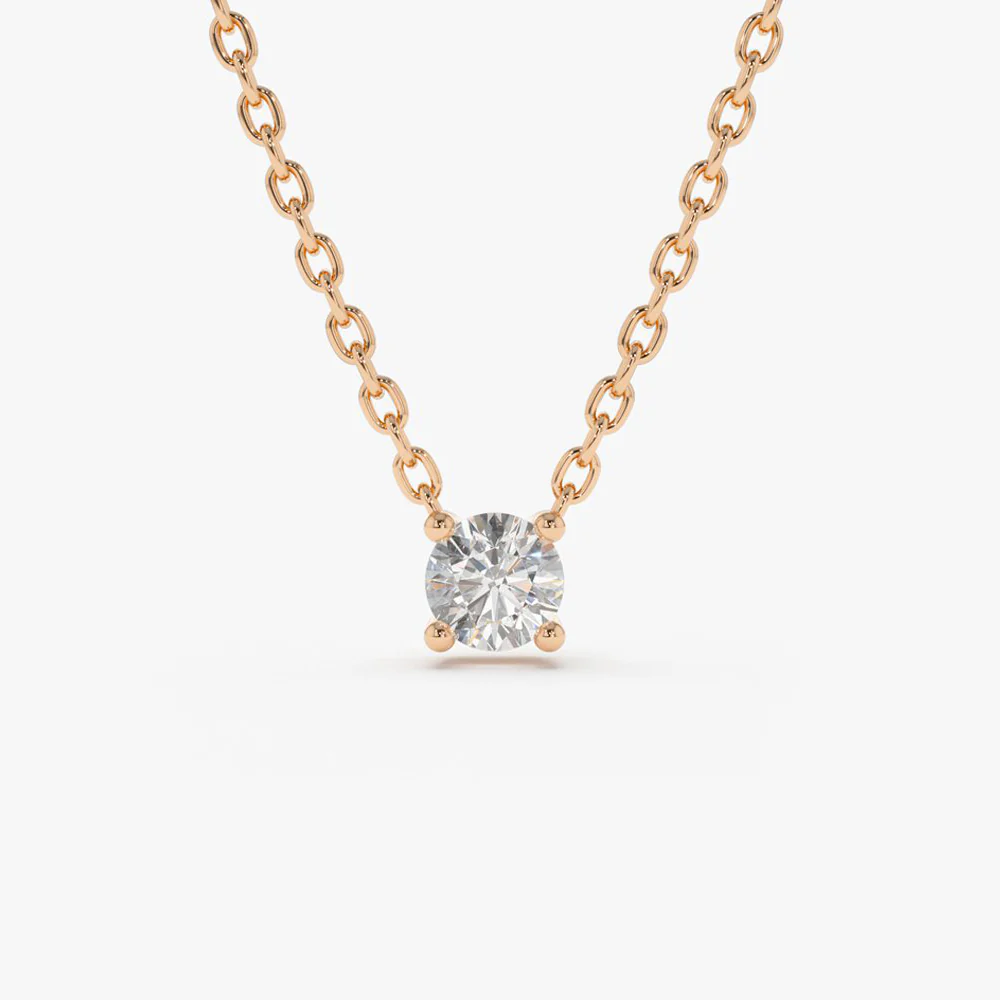 14K 0.20-0.50 ctw Prong Setting Diamond Solitaire Necklace - Image 6