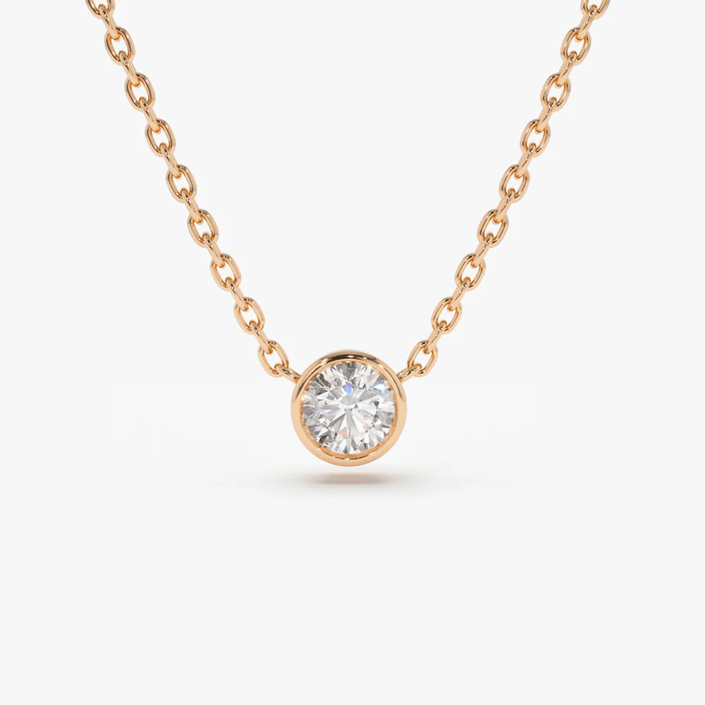 14K Gold Bezel Set Diamond Solitaire Necklace - Image 3