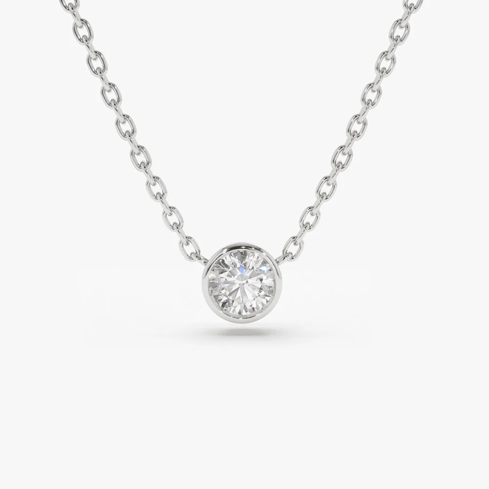 14K Gold Bezel Set Diamond Solitaire Necklace - Image 4
