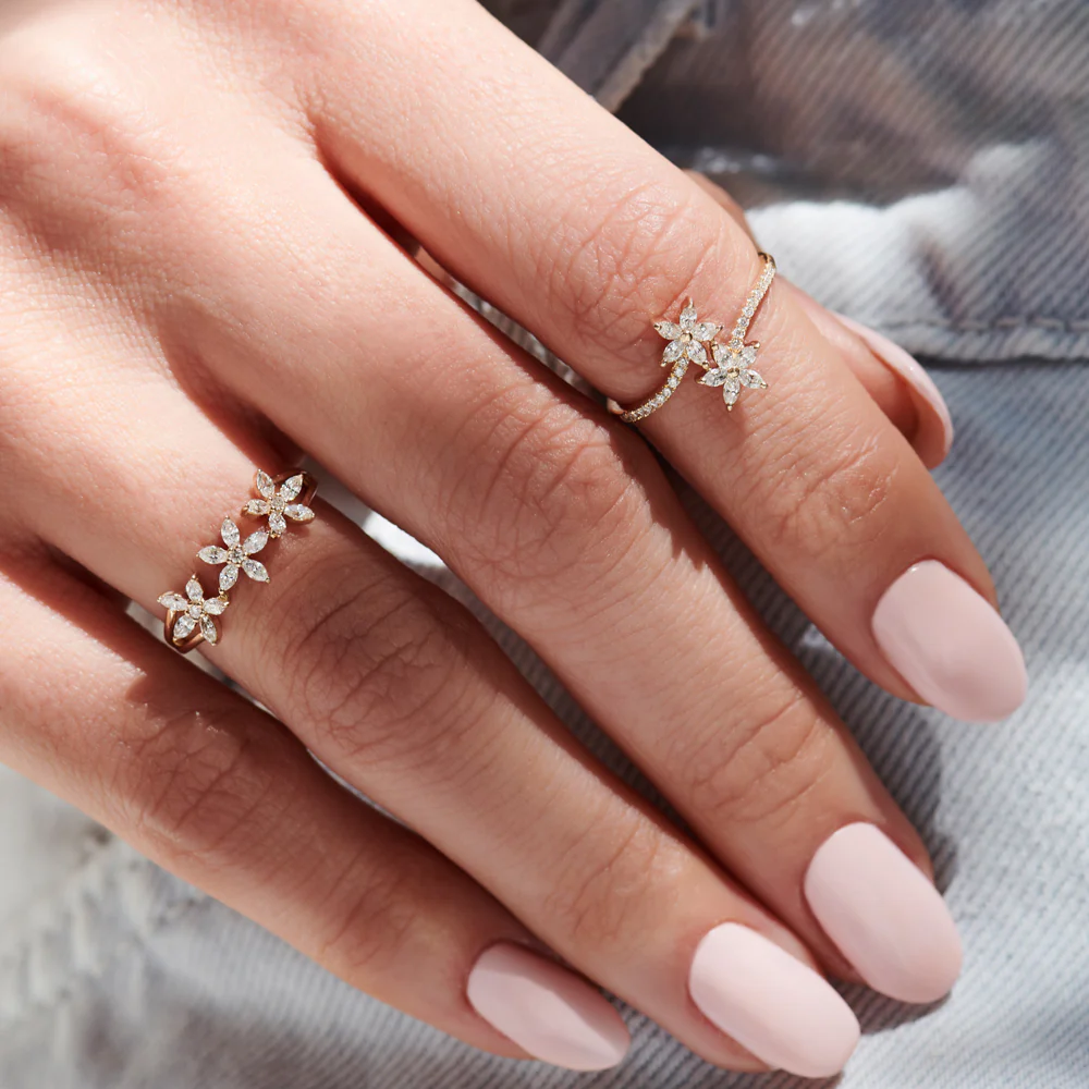 Marquise Diamond Flower Bypass Ring in 14k - Image 3