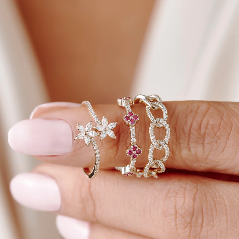 Marquise Diamond Flower Bypass Ring in 14k - Image 4