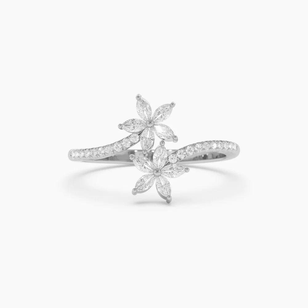 Marquise Diamond Flower Bypass Ring in 14k - Image 7