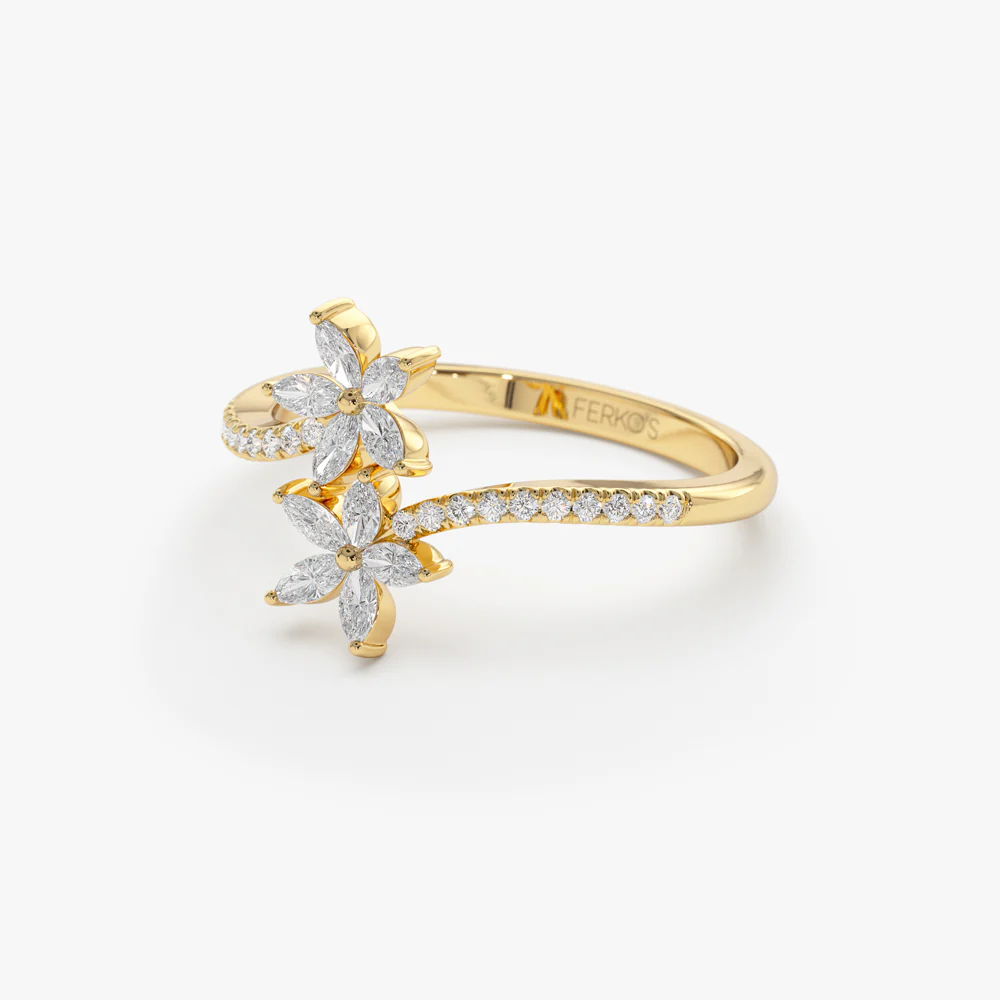 Marquise Diamond Flower Bypass Ring in 14k - Image 8